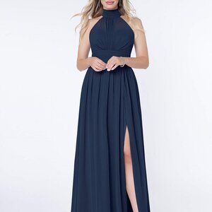 AZAZIE IMAN Dark Navy Flowy A-Line Ruched Chiffon Dress